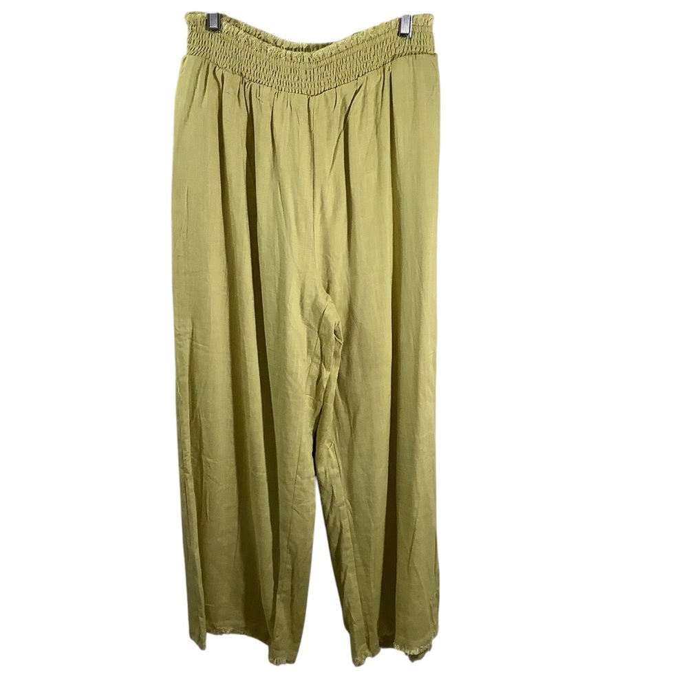 Solai Linen Blend Olive Green Pull-On Pants Lined